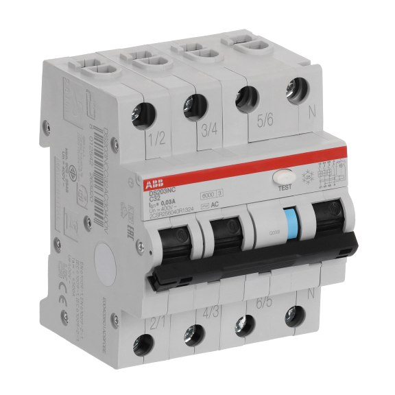 ABB 2CSR256040R1324, DS203NC C32 AC30, System Pro M, 32 Amper, 30mA, AC Tip, Kaçak Akım Korumalı Otomatik Sigorta, 6 kA, C Tipi, 3 Faz+Nötr