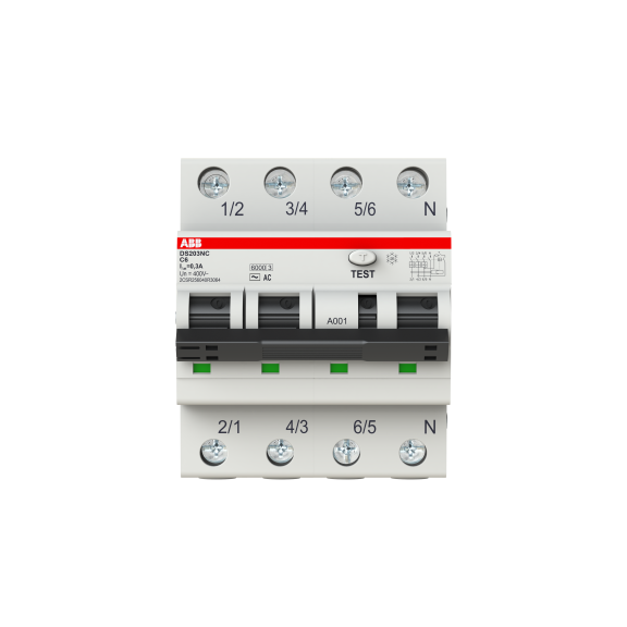 ABB 2CSR256040R3064, DS203NC C6 AC300, System Pro M, 6 Amper, 300mA, AC Tip, Kaçak Akım Korumalı Otomatik Sigorta, 6 kA, C Tipi, 3 Faz+Nötr