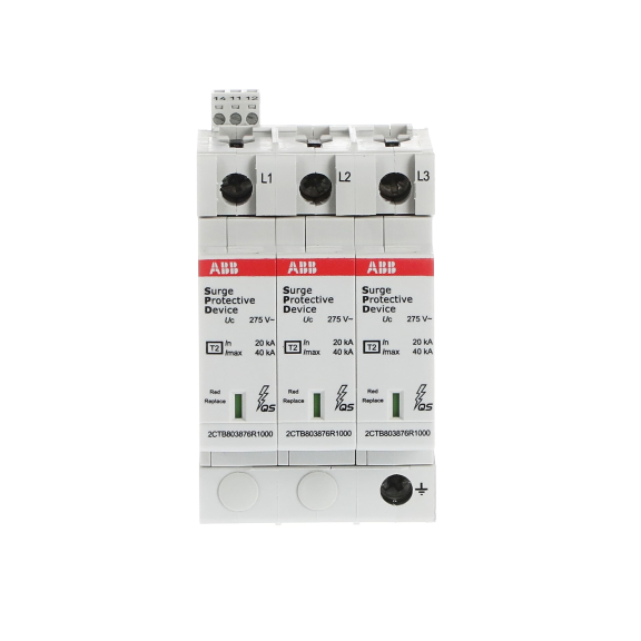 ABB 2CTB803873R2500, OVR T2 3L 40-275 P TS QS, Modüler DIN, Kartuşlu Tip, AG Parafudr, 3 Kutup, Tip 2, C Sınıfı, 40 kA