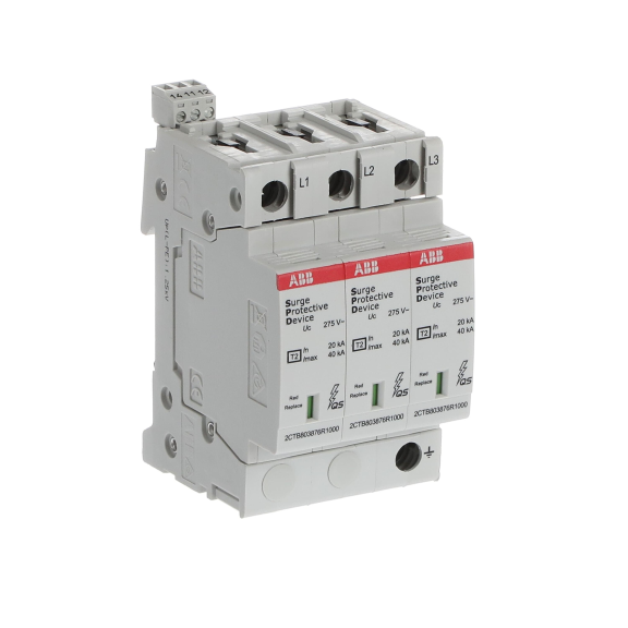 ABB 2CTB803873R2500, OVR T2 3L 40-275 P TS QS, Modüler DIN, Kartuşlu Tip, AG Parafudr, 3 Kutup, Tip 2, C Sınıfı, 40 kA