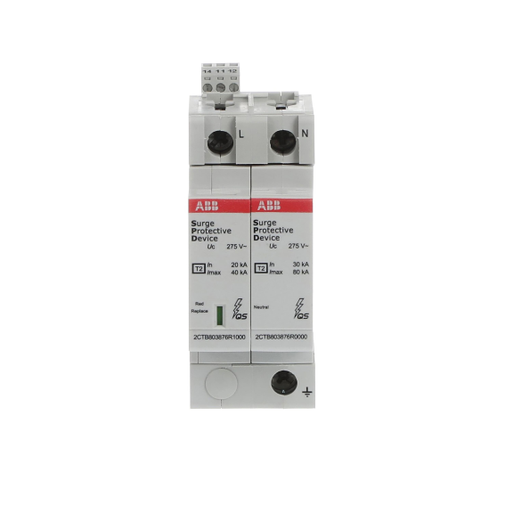 ABB 2CTB803972R0500, OVR T2 1N 40-275 P TS QS, Modüler DIN, Kartuşlu Tip, AG Parafudr, 1 Kutup+Nötr, Tip 2, C Sınıfı, 40 kA