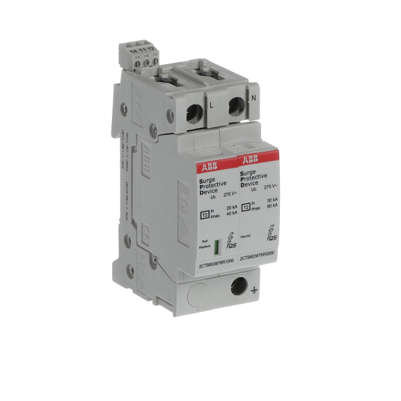 ABB 2CTB803972R0500, OVR T2 1N 40-275 P TS QS, Modüler DIN, Kartuşlu Tip, AG Parafudr, 1 Kutup+Nötr, Tip 2, C Sınıfı, 40 kA