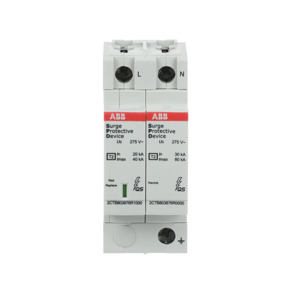 ABB 2CTB803972R1100, OVR T2 1N 40-275 P QS, Modüler DIN, Kartuşlu Tip, AG Parafudr, 1 Kutup+Nötr, Tip 2, C Sınıfı, 40 kA