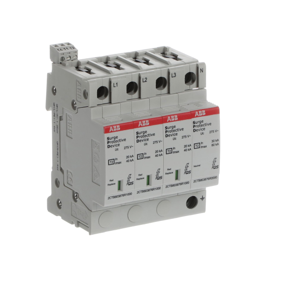 ABB 2CTB803973R0500, OVR T2 3N 40-275 P TS QS, Modüler DIN, Kartuşlu Tip, AG Parafudr, 3 Kutup+Nötr, Tip 2, C Sınıfı, 40 kA