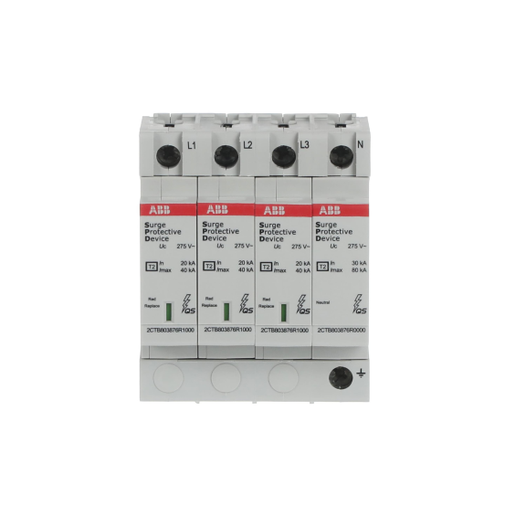 ABB 2CTB803973R1100, OVR T2 3N 40-275 P QS, Modüler DIN, Kartuşlu Tip, AG Parafudr, 3 Kutup+Nötr, Tip 2, C Sınıfı, 40 kA