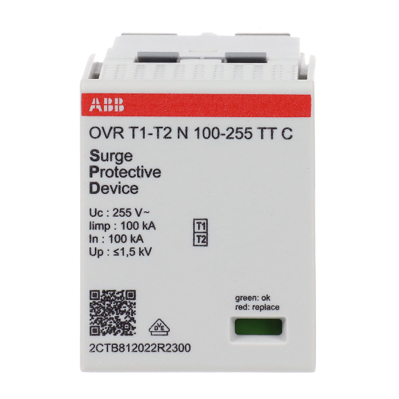 ABB 2CTB812022R2300, OVR T1-T2 N 100-255 TT C, Modüler DIN, AG Parafudrlar için Yedek Kartuş, Tip 1+Tip 2