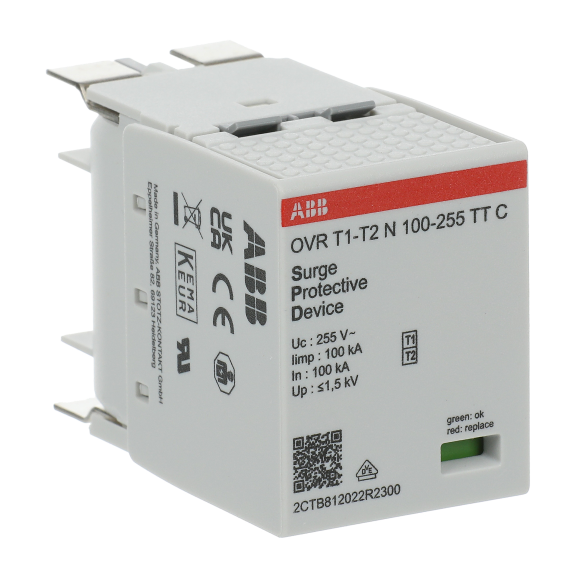 ABB 2CTB812022R2300, OVR T1-T2 N 100-255 TT C, Modüler DIN, AG Parafudrlar için Yedek Kartuş, Tip 1+Tip 2