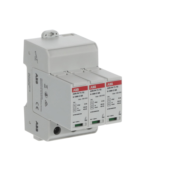 ABB 2CTB812050R1000, OVR PV T1-T2 5-1000 P QS, Fotovoltaik, Kartuşlu DC Parafudr, 3 Kutup, Tip 1+Tip 2, 1000V