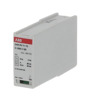 ABB 2CTB812052R1000, OVR PV T1-T2 5-1000 C QS, Fotovoltaik, DC Parafudrlar için Yedek Kartuş, Sınıf 1+2, 1000 V, 5 kA