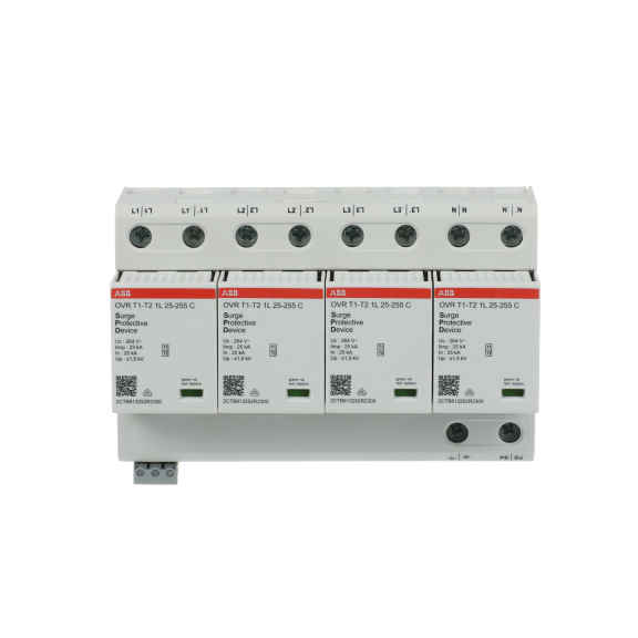 ABB 2CTB812101R2300, OVR T1-T2 4L 100-255 P TS, Modüler DIN, Kartuşlu Tip, AG Parafudr, 4 Kutup, Tip 1+Tip 2, B ve C Sınıfı, 60 kA
