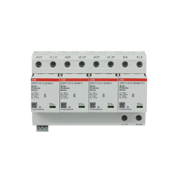 ABB 2CTB812111R2300, OVR T1-T2 3N 100-255 P TS, Modüler DIN, Kartuşlu Tip, AG Parafudr, 4 Kutup, Tip 1+Tip 2, B ve C Sınıfı, 60 kA