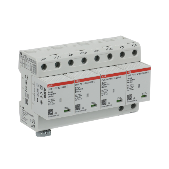 ABB 2CTB812111R2300, OVR T1-T2 3N 100-255 P TS, Modüler DIN, Kartuşlu Tip, AG Parafudr, 4 Kutup, Tip 1+Tip 2, B ve C Sınıfı, 60 kA