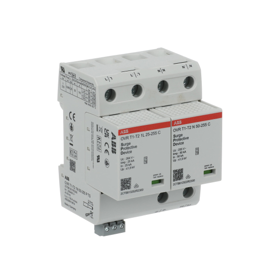 ABB 2CTB812511R2300, OVR T1-T2 1N 50-255 P TS, Modüler DIN, Kartuşlu Tip, AG Parafudr, 2 Kutup, Tip 1+Tip 2, B ve C Sınıfı, 60 kA