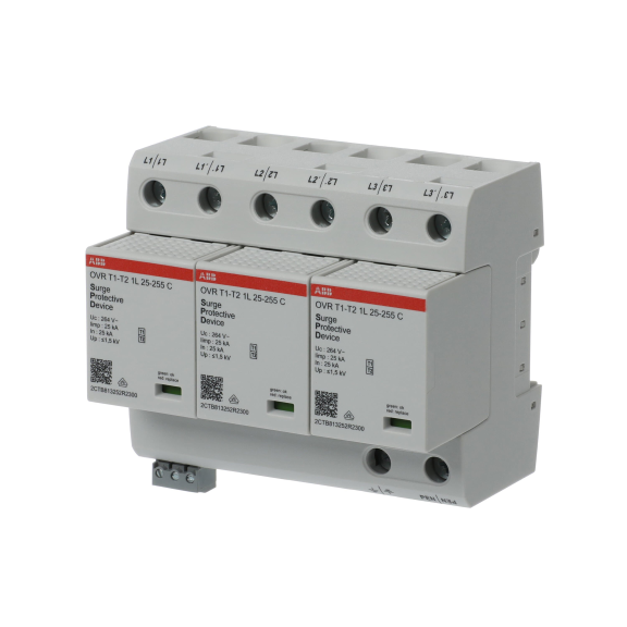 ABB 2CTB812751R2300, OVR T1-T2 3L 75-255 P TS, Modüler DIN, Kartuşlu Tip, AG Parafudr, 3 Kutup, Tip 1+Tip 2, B ve C Sınıfı, 60 kA