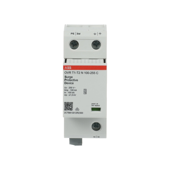 ABB 2CTB813011R2300, OVR T1-T2 N 100-255 P TS, Modüler DIN, Kartuşlu Tip, Nötr Parafudr, 1 Kutup, Tip 1+Tip 2, B ve C Sınıfı, 60 kA