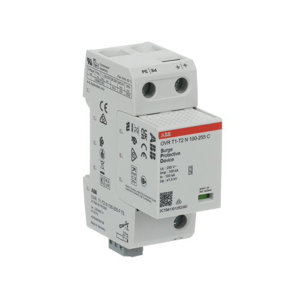 ABB 2CTB813011R2300, OVR T1-T2 N 100-255 P TS, Modüler DIN, Kartuşlu Tip, Nötr Parafudr, 1 Kutup, Tip 1+Tip 2, B ve C Sınıfı, 60 kA