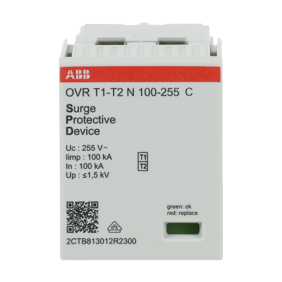 ABB 2CTB813012R2300, OVR T1-T2 N 100-255 C, Modüler DIN, AG Parafudrlar için Yedek Kartuş, Tip 1+Tip 2