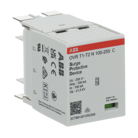 ABB 2CTB813012R2300, OVR T1-T2 N 100-255 C, Modüler DIN, AG Parafudrlar için Yedek Kartuş, Tip 1+Tip 2