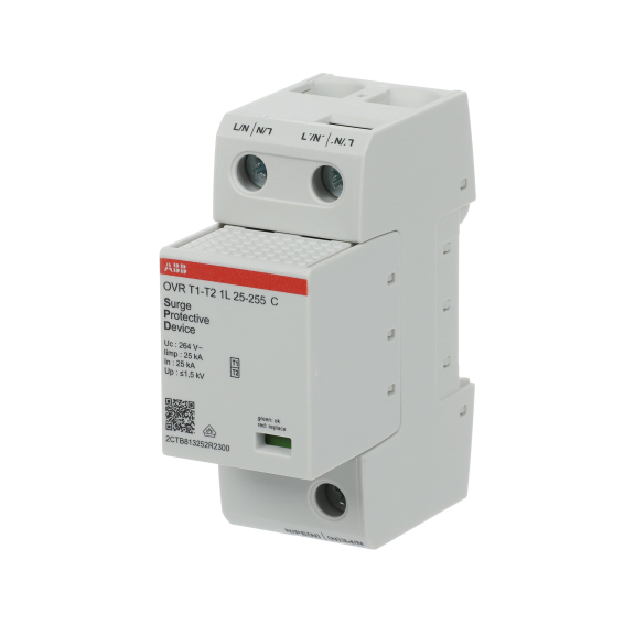 ABB 2CTB813250R2300, OVR T1-T2 1L 25-255 P, Modüler DIN, Kartuşlu Tip, AG Parafudr, 1 Kutup, Tip 1+Tip 2, B ve C Sınıfı, 60 kA