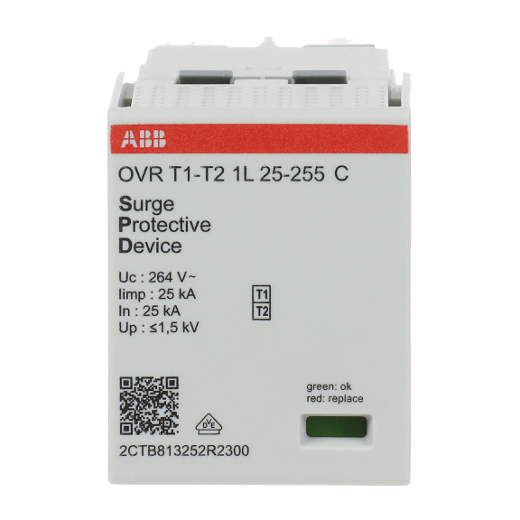 ABB 2CTB813252R2300, OVR T1-T2 1L 25-255 C, Modüler DIN, AG Parafudrlar için Yedek Kartuş, Tip 1+Tip 2