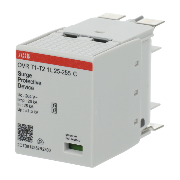 ABB 2CTB813252R2300, OVR T1-T2 1L 25-255 C, Modüler DIN, AG Parafudrlar için Yedek Kartuş, Tip 1+Tip 2