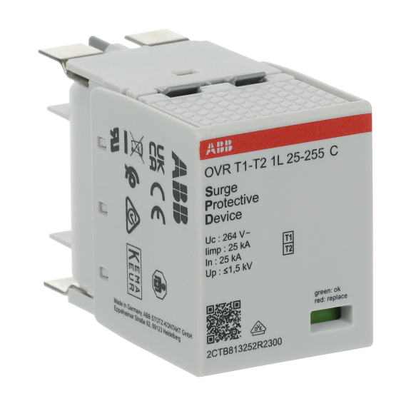 ABB 2CTB813252R2300, OVR T1-T2 1L 25-255 C, Modüler DIN, AG Parafudrlar için Yedek Kartuş, Tip 1+Tip 2