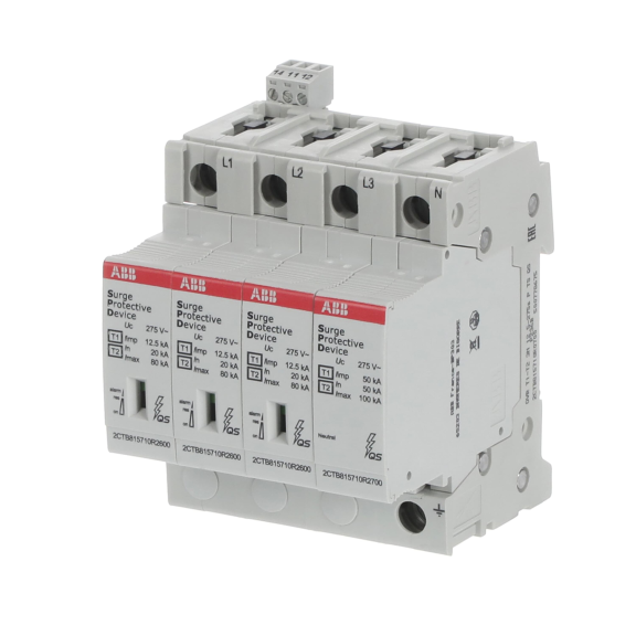 ABB 2CTB815710R0700, OVR T1-T2 3N 12.5-275s P TS QS, Modüler DIN, Kartuşlu Tip, AG Parafudr, 3 Kutup+Nötr, Tip 1+Tip 2, B ve C Sınıfı, 80 kA