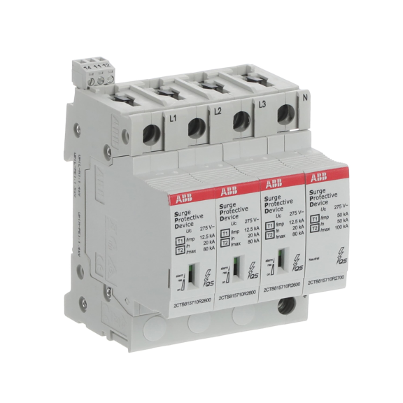 ABB 2CTB815710R0700, OVR T1-T2 3N 12.5-275s P TS QS, Modüler DIN, Kartuşlu Tip, AG Parafudr, 3 Kutup+Nötr, Tip 1+Tip 2, B ve C Sınıfı, 80 kA