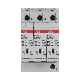 ABB 2CTB815710R1800, OVR T1-T2 3L 12.5-275s P QS, Modüler DIN, Kartuşlu Tip, AG Parafudr, 3 Kutup, Tip 1+Tip 2, B ve C Sınıfı, 80 kA