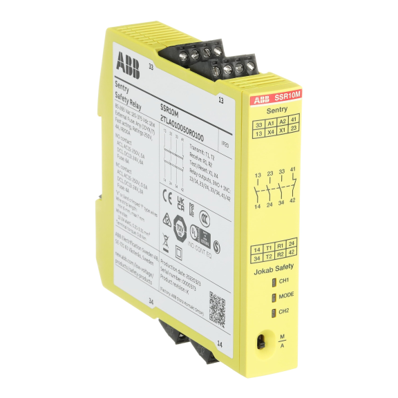 ABB 2TLA010050R0100, SSR10M, Güvenlik Rölesi, Manuel Reset Fonksiyonlu, 3NA+1NK, 85-265 Volt AC/120-375 Volt DC