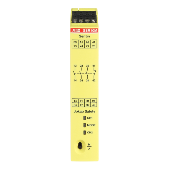 ABB 2TLA010050R0100, SSR10M, Güvenlik Rölesi, Manuel Reset Fonksiyonlu, 3NA+1NK, 85-265 Volt AC/120-375 Volt DC