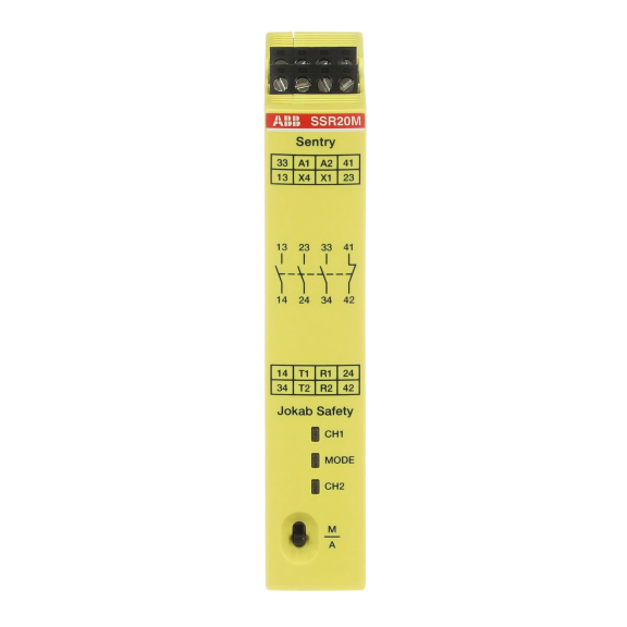 ABB 2TLA010051R0100, SSR20M, Güvenlik Rölesi, Manuel Reset Fonksiyonlu, 3NA+1NK, 85-265 Volt AC/120-375 Volt DC