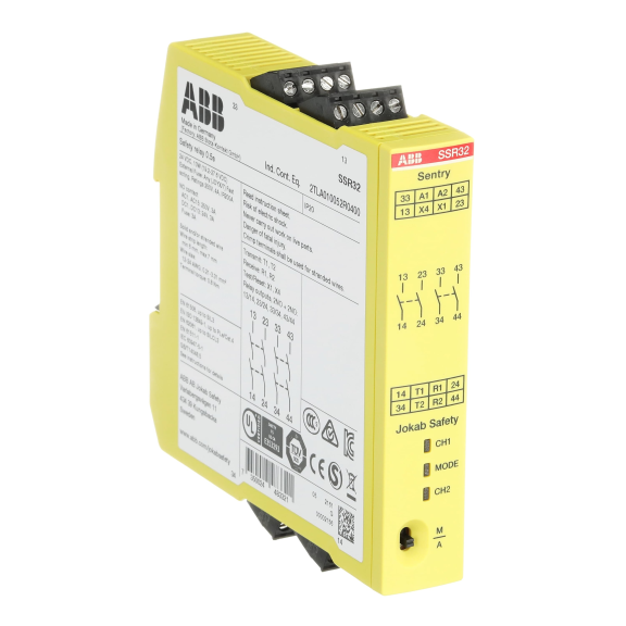 ABB 2TLA010052R0400, SSR32, Güvenlik Rölesi, Manuel Reset Fonksiyonlu, 0.5sn Kapama Gecikmeli, 2NA+2NK(Gecikmeli), 24 Volt DC