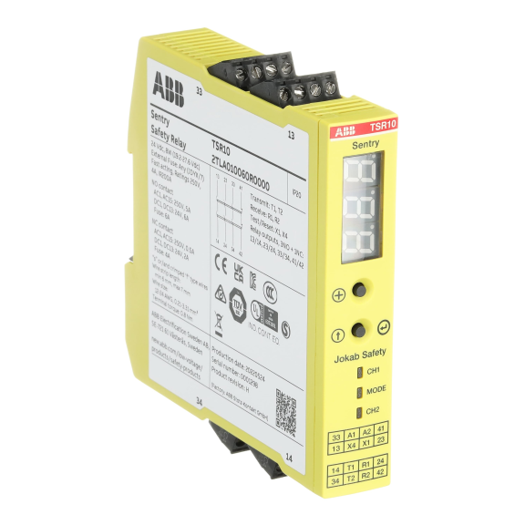 ABB 2TLA010060R0000, TSR10, Güvenlik Rölesi, 0.5sn veya 1.5sn Kapama Gecikmeli, Zamanlayıcı Fonksiyonu 0-999sn, 3NA+1NK, 24 Volt DC