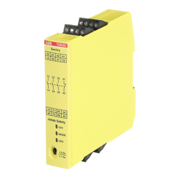 ABB 2TLA010061R0000, TSR20, Güvenlik Rölesi, 0.5sn veya 1.5sn Kapama Gecikmeli, 3NA+1NK, 24 Volt DC