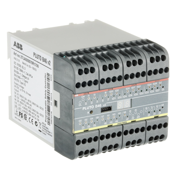 ABB 2TLA020070R1700, Pluto B46, Programlanabilir Güvenlik Kontrolörü, 40 Giriş, 6 Çıkış, 3 Analog Giriş, 16 Normal Çıkış, Haberleşme Veriyollu