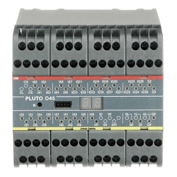 ABB 2TLA020070R6600, Pluto D45, Programlanabilir Güvenlik Kontrolörü, 39 Giriş, 6 Çıkış, 8 Analog Giriş, 15 Normal Çıkış, Haberleşme Veriyollu