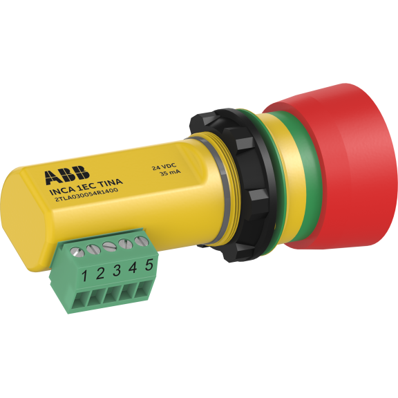 ABB 2TLA030054R1400, INCA 1 EC Tina, Acil Durdurma Butonu, Kompakt Gövde, Panel Montaj, DYNlink, Terminal Blok, IP65