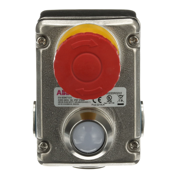 ABB 2TLA050220R0222, EStrongZ LED , Acil Durdurma Butonu, Metal Gövde, Harici Montaj, 2NA+2NK, C3xM20 Kanal, IP67