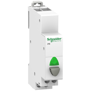 Schneider Electric A9E18036, Acti 9 iPB, Gri Butonlu, Yeşil Işıklı, Ray Tipi Push Buton, 1NA, 110-230 Volt AC