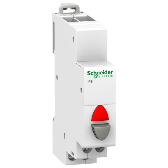 Schneider Electric A9E18037, Acti 9 iPB, Gri Butonlu, Kırmızı Işıklı, Ray Tipi Push Buton, 1NK, 110-230 Volt AC