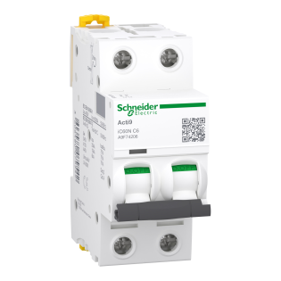 Schneider Electric A9F74206, Acti 9 iC60N, 6 Amper, 2 Kutuplu, C Tipi, Otomatik Sigorta, 6 kA, 2x6C