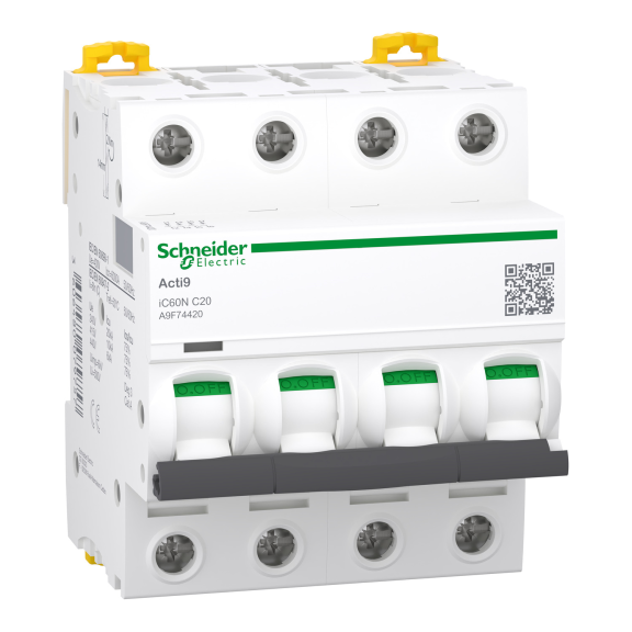 Schneider Electric A9F74420, Acti 9 iC60N, 20 Amper, 4 Kutuplu, C Tipi, Otomatik Sigorta, 6 kA, 4x20C