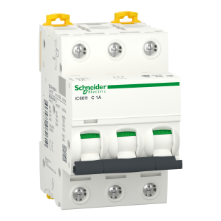 Schneider Electric A9F84301, Acti 9 iC60H, 1 Amper, 3 Kutuplu, C Tipi, Otomatik Sigorta, 10 kA, 3x1C
