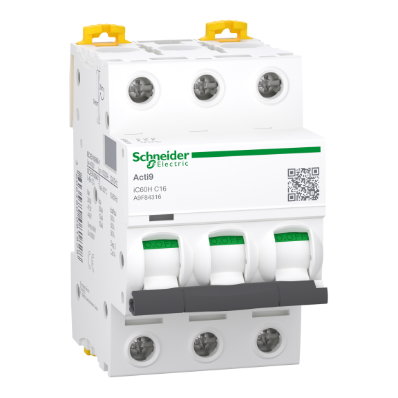 Schneider Electric A9F84316, Acti 9 iC60H, 16 Amper, 3 Kutuplu, C Tipi, Otomatik Sigorta, 10 kA, 3x16C