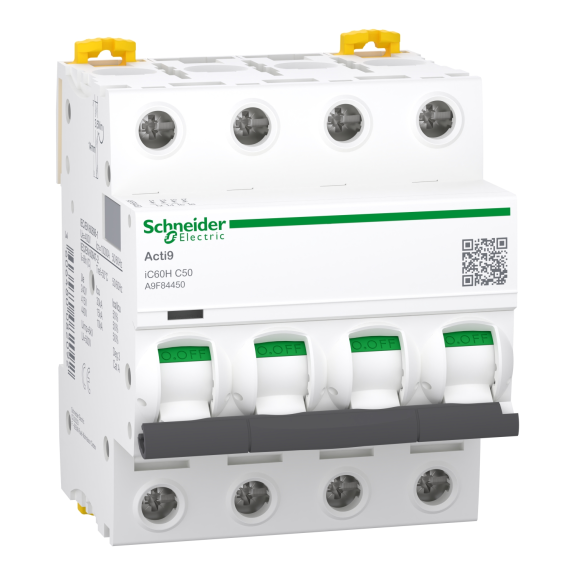 Schneider Electric A9F84450, Acti 9 iC60H, 50 Amper, 4 Kutuplu, C Tipi, Otomatik Sigorta, 10 kA, 4x50C