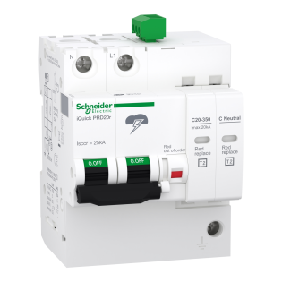 Schneider Electric A9L16295, Acti 9 iQuick PRD20r, Sigorta Korumalı AG Parafudr, 1 Kutup+Nötr, Tip 2, C Sınıfı, 20 kA