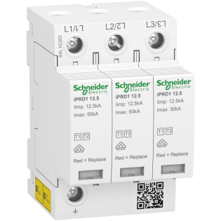 Schneider Electric A9L16382, Acti 9 iPRF1 12.5r, Kartuşlu Tip, AG Parafudr, 3 Kutup, Tip 1+Tip 2, B ve C Sınıfı, 12.5 kA