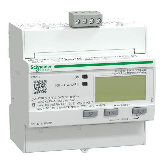 Schneider Electric A9MEM3155, Acti 9 iEM3000, 63 Amper, iEM3155, Enerji Ölçer, 1 Digital G/Ç, Modbus, Çoklu Tarife