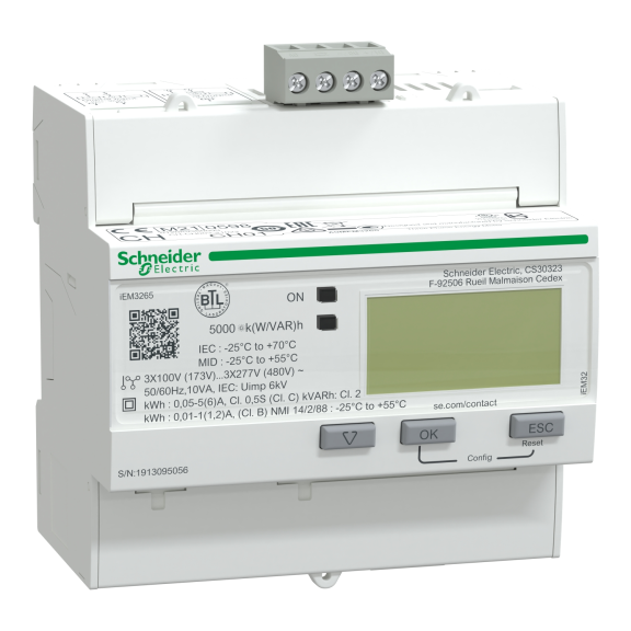 Schneider Electric A9MEM3265, Acti 9 iEM3000, CT, iEM3265, Enerji Ölçer, 1 Digital G/Ç, BACnet, Çoklu Tarife